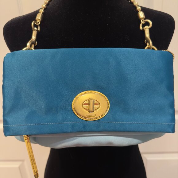 Coach Satin Blue Clutch with Strap - Picture 3 of 4